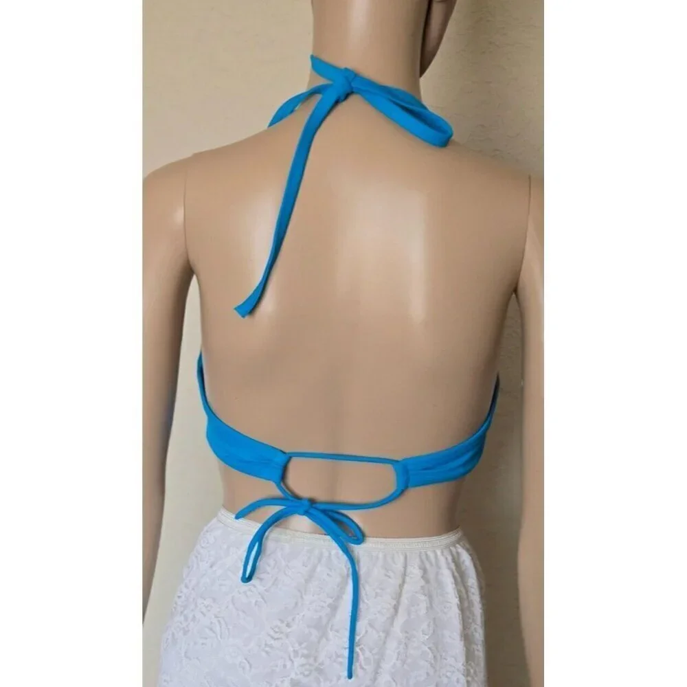 Victoria's Secret Fabulous Push Up Bikini Top blue Ruffle halter size 36D